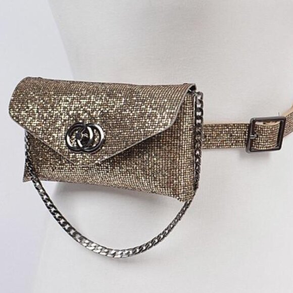Sequin Chain Embellished Fanny Pack Gold - Picture 1 of 2